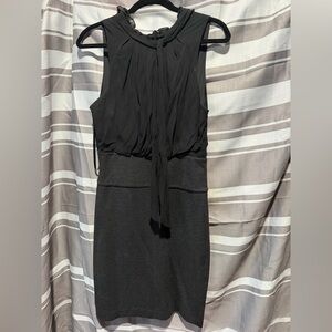 BCBG black size 8 100% SILK Tie Neck Collar A Line Knee Length Dress